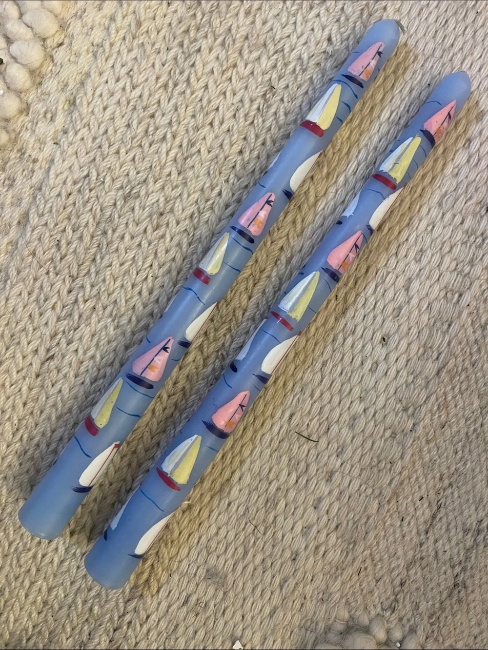Set of 2 Hand Painted Sailboat Taper Candles from Anthropologie